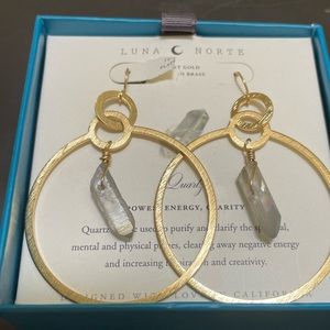 Luna Norte quartz 14k plated brass hoop crystal earrings